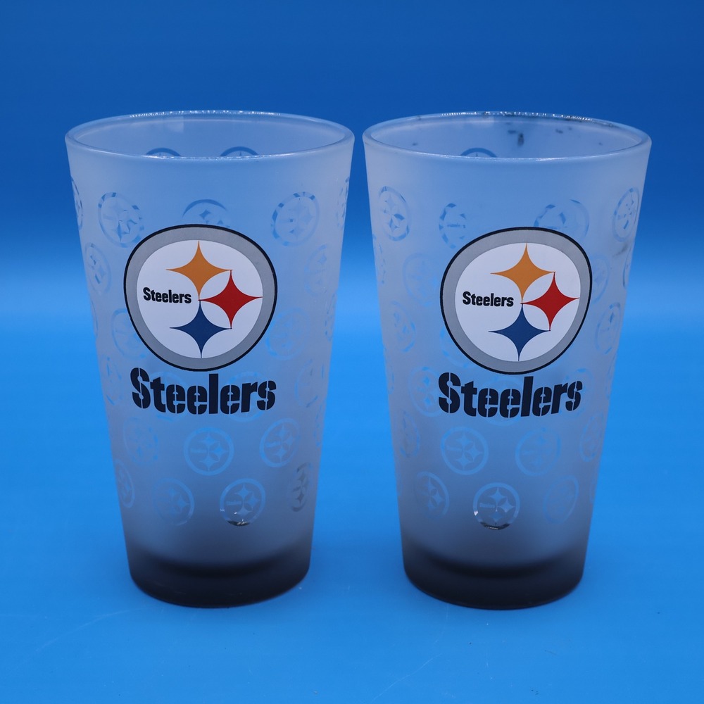Pittsburgh Steelers Frosted Pint Glasses Set of 2 NFL Football Fan‎ Drinkware